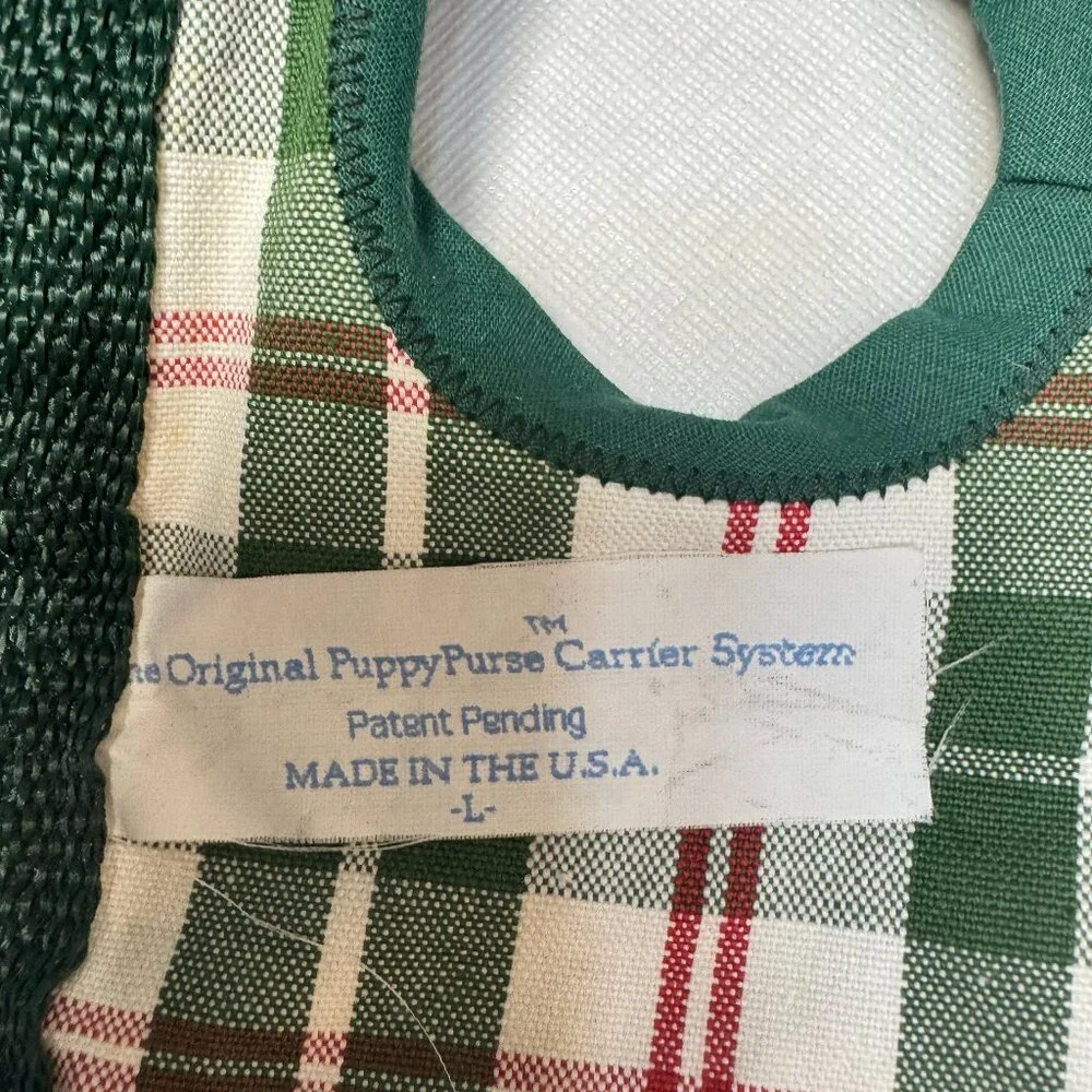 Purse Puppy Small Dog Open Carrier Sling Hand Carry Green Plaid for 4-8 lbs USA